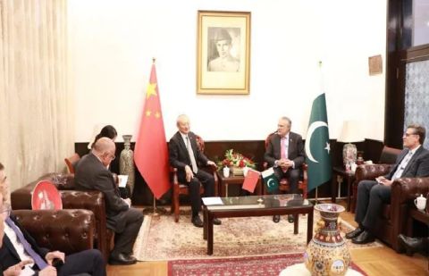 Deputy Prime Minister and Foreign Minister Senator Ishaq Dar meets with the SCO Secretary-General Ambassador Zhang Ming in Beijing