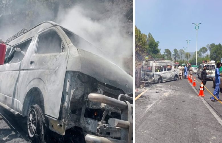 At least 10 killed, 13 injured after tourist van catches fire on Murree Expressway